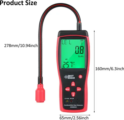 Zdjęcie produktu dla SMART SENSOR Ręczny detektor wycieku gazów palnych Tester wycieku gazów naturalnych Przenośny miernik stężenia gazów palnych z funkcją testu temperatury i alarmu dźwiękowego