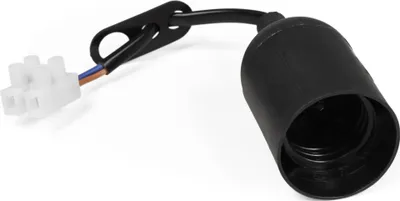 A black light socket with a white connector and wires, set against a white background.
