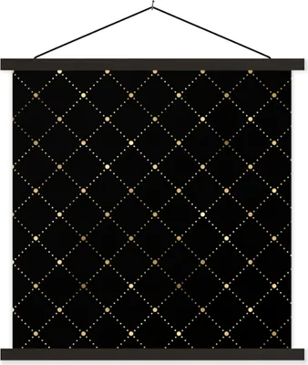 Produktbild von MuchoWow® Textilposter Polka dots - Gold - Schwarz 120x120 cm mit schwarzem Rahmen - Aufhängungsset