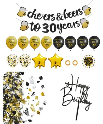 30. Geburtstag Deko Set Schwarz-Gold mit Banner & Ballons