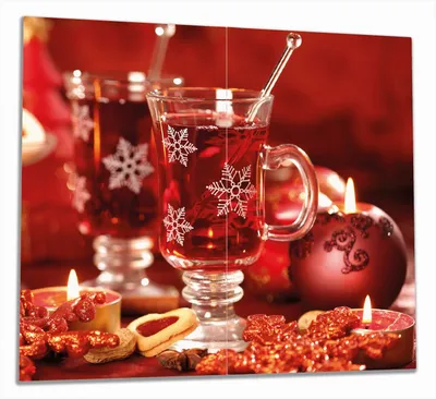 Produktbild von Wallario Herdabdeckplatte aus Glas, Größe 60 x 52 cm 2-teilig, Motiv Heißer Winterpunsch mit Kerzen