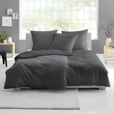 Produktbild von 4 tlg. Bettwäsche Mako Satin Bierbaum grafit unifarben 135x200