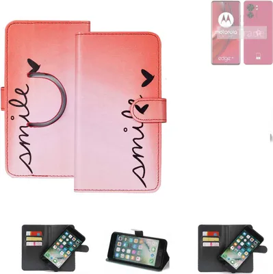 Produktbild von K-S-Trade Schutzhülle Handyhülle kompatibel mit Motorola Edge 40 Hülle cover bookstyle Etui “smile“ rot Standfunktion Kameraschutz (1Stk)