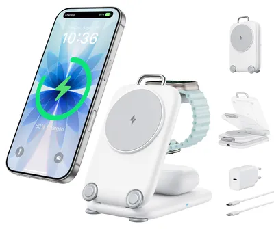 Productafbeelding van Mukiya Magnetische oplader, draadloze oplaadstation voor Apple-apparaten, inklapbaar, 3-in-1