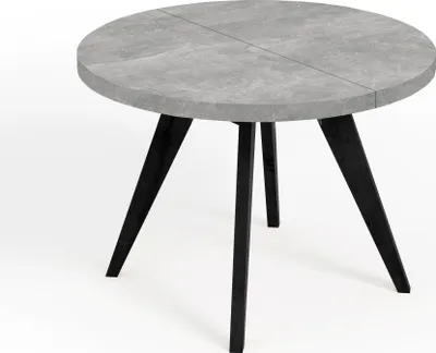 Image de Table ronde à rallonges pour salle à manger, LORA, style loft, scandinave, diamètre : 100 / 200 cm, couleur : Atelier clair / noir