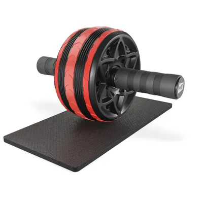 Produktbild von Unyqoos® Hop-Sport AB-Roller Bauchtrainer für Core-Training – EVA-Antirutschgriffe, Knieschutzmatte, rot/schwarz, Länge 32,5 cm, max. 150 kg