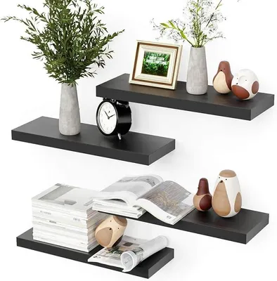 Produktbild von PolkaHome® 40 cm schwebende Wandregale 4er Set – schwarze Wandboards für Bad, Küche, Wohnzimmer