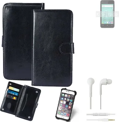 Produktbild von K-S-Trade 360° Hülle kompatibel mit Wiko Sunny 4 inkl. Headphones schwarz Kunstleder Case BookCase WalletCase Kunstlederederhülle Handyhülle,