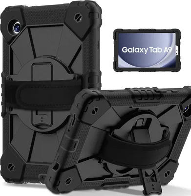 Produktbild von Hülle für Samsung Galaxy Tab A9 2023 8,7 Zoll SM-X110/X115/X117 Tablette Schutzhülle Stoßfeste mit 360 Drehbarer Handschlaufe/Ständer Schwarz