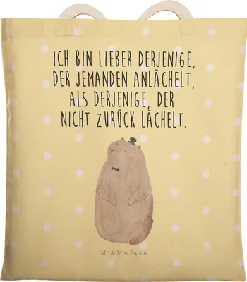 Produktbild von Mr. & Mrs. Panda Tote Bag Murmeltier - Gelb Pastell - Geschenk, Einkaufstasche, Lustige Sprüche, Tragetasche, Beuteltasche, Freundlichkeit, Tasche, Respekt, Beutel