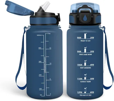 Obrázek produktu pro Láhev na pití se slámkou, objem 500 ml, bez BPA, s těsněním proti úniku, vhodná do školy