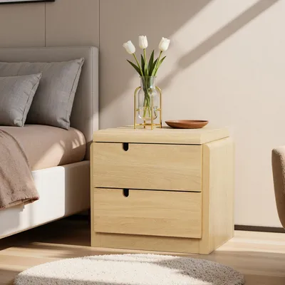 Produktbild von Nachttisch Holz mit 2 Schubladen, Eichenfarben, MDF, B55 x T40 x H53 cm