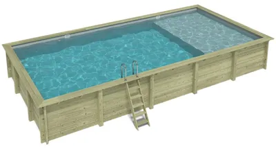 Immagine prodotto di Piscina in legno AQUA 10.2 x 5.2 – H.1.45 m con spiaggia, grigio, con supporti fissati al calcestruzzo