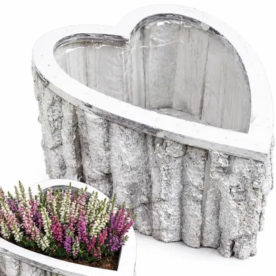 Obrázok produktu pre Drevený obal na kvetináč drevený kvetináč s vložkou srdce 21x15,5x9,5 cm biely