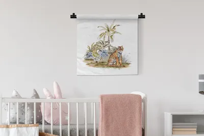 Produktbild von MuchoWow® Wandteppich Wandbehang Tiger - Pflanzen - Baum 60x60 cm Tapisserie Dekoration Wandtuch - Dekorationen - Wand Decke