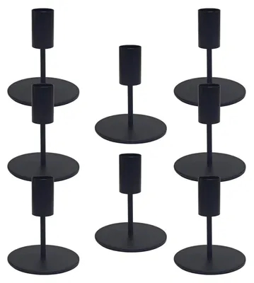Zdjęcie produktu dla Czarny metalowy świecznik, 8 sztuk, przeznaczony do świec typu stożkowego o średnicy 2,2 cm, wysokość 9,5 cm, podstawa o średnicy 8 cm