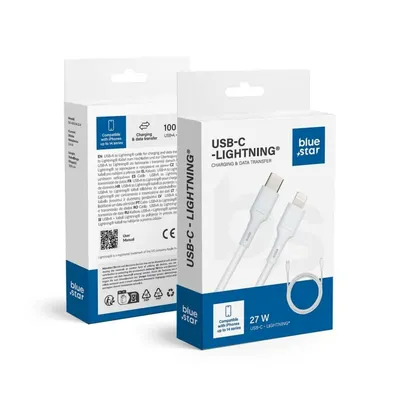 Zdjęcie produktu dla Kabel Blue Star z wtyczką USB C do iPhone Lightning 2.4A (maks. 27W) - biały