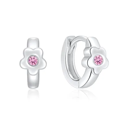 Produktbild von Mädchen Ohrringe Blume: 925 Silber Klappcreolen mit Zirkonia