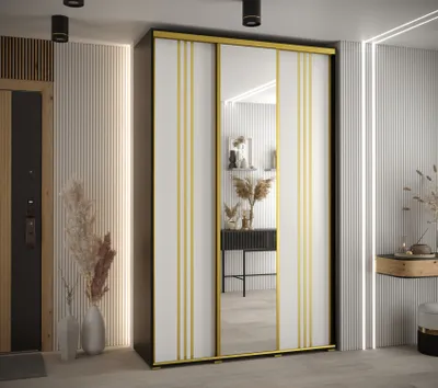 Obrázek produktu pro Šatní skříň YVONA 7 - 160/45 cm, černá / bílá / zlatá