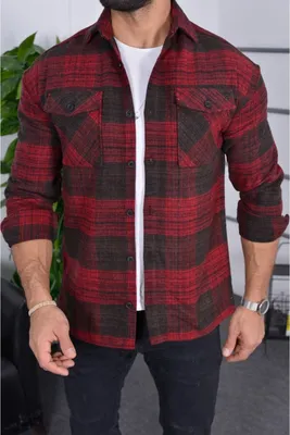 Zdjęcie produktu dla Koszula flanelowa H-263 koszula flanelowa w kratę koszula drwala koszula męska drwal bawełna bordo M