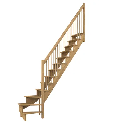 Produktbild von Dolle Raumspartreppe Lyon inkl. einseitigem Geländer Eiche versiegelt Treppenlauf 1/4 gewendelt unten rechts 65cm breit Holzstäbe