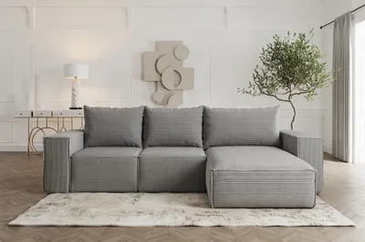 Produktbild von Ecksofa Sofa mit Schlaffunktion ESTELLE in Stoff Poso Grau Ottomane Rechts