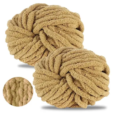 Immagine prodotto di 2 gomitoli di lana grossa, 500g, filato spesso color kaki, 100% poliestere, tipo chenille