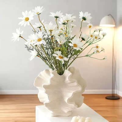 Keramikvase beige, modern, 20x17x4,2 cm, für Blumen & Dekoration