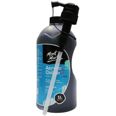 Produktbild von Mont Marte Acrylfarbe Schwarz 1L – hochdeckend & wasserbasiert – super Lichtechte Farbe mit großer Deckkraft – für Leinwand, Ton, Holz, Stein