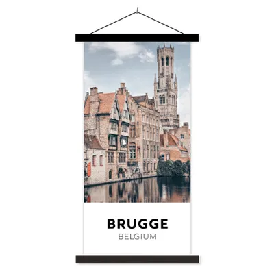 Produktbild von MuchoWow® Textilposter Belgien - Brügge - Architektur - Wasser 90x180 cm mit schwarzem Rahmen - Dekoration Wohnzimmer