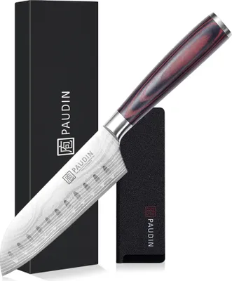 Produktbild von PAUDIN N16 Santoku-Messer – 12,5 cm – Kompakt, wendig und scharf – Damastmuster – Inklusive Messerschutz