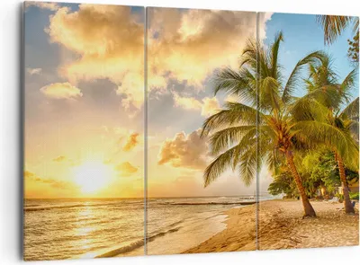 Produktbild von Bild auf Leinwand - Leinwandbild - Strand Meer Palme - 165x110cm - Wand Bild - Wanddeko - Leinwanddruck - Bilder - Kunstdruck - Wanddekoration - Leinwand bilder - Wandkunst - CE165x110-3606