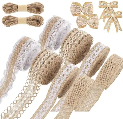 Vintage Jute Spitzenband 8m, Natur, Hochzeit, 8 Rollen, 20m Hanfseil