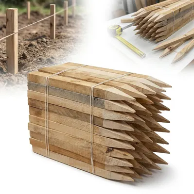 Obrázek produktu pro Dřevěné geodetické kolíky, 50 ks, 39 cm, pro vytyčování staveniště
