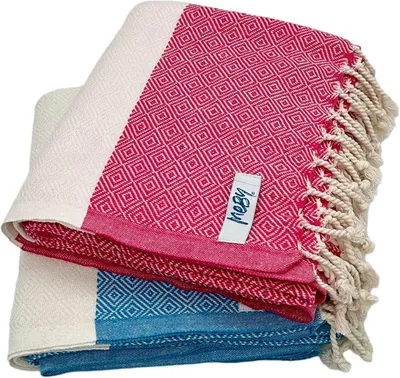 Produktbild von Strandtuch - Saunatuch - Turkish Hamamtuch - 100% Baumwolle Handtücher 90x180 cm - Rosa & Türkis