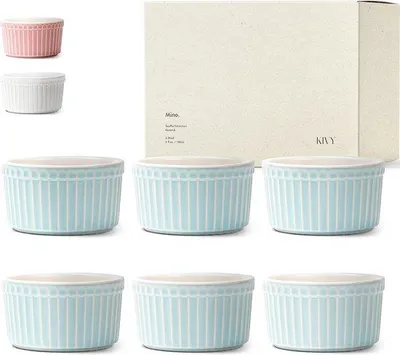 Produktbild von Famanu Soufflé-Schalen Set von 6 [180 ml] - Keramische Backformen in Blau