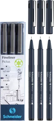 Produktbild von Schneider Schreibgeräte Pictus, Schwarz, Schwarz, Kunststoff, Tinte auf Wasserbasis, Metall, 3 Stück(e)