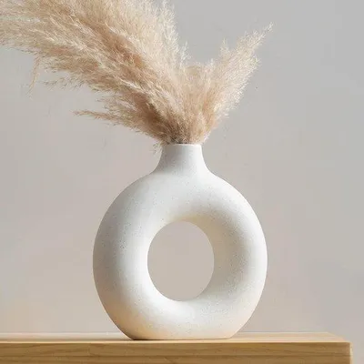 Produktbild von Keramische runde matte Vase weiß für Nordic Boho Dekor