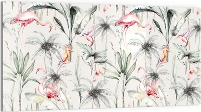 Produktbild von DEQORI Glasbild Echtglas 100x50 cm 'Flamingo Grünland' Wandbild Bild modern Deko