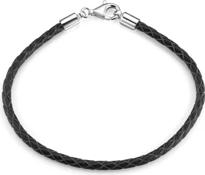 Immagine prodotto di MATERIA by Matthias Wagner - Bracciale da donna e da uomo con perline in pelle, 3,2 mm, nero, argento 925, lunghezza 18-22 cm, A58