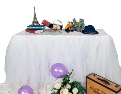 Productafbeelding van Tafelkleed van tule, wit, 274 x 80 cm, geschikt voor babyfeestjes, bruiloften, verjaardagen, feesten