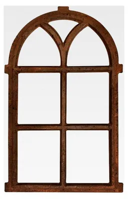 Produktbild von Stallfenster aus Gusseisen im Antik-Stil, rostig, Rundbogen, 67 cm