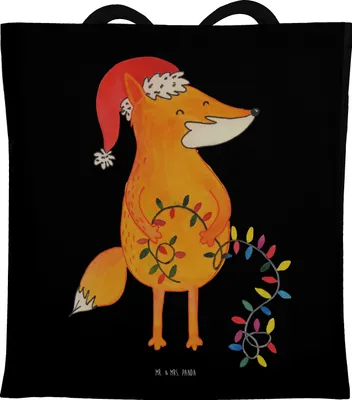 Produktbild von Mr. & Mrs. Panda Shopping Tasche Fuchs Weihnachten - Schwarz - Geschenk, Weihnachtsmann, Einkaufstüte, Nikolaus, Heiligabend, Schultasche, Tragetasche, Tote Bag, Winter