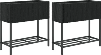 Produktbild von vidaXL Hochbeete mit Ablage 2 Stk. Schwarz 70x28x70 cm Poly Rattan