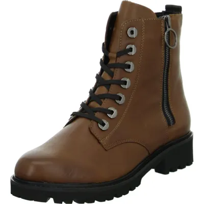 A single brown leather boot is shown against a white background.