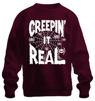 Obrázok produktu pre Creepin It Real Halloween Spinnen Spinnennetz Gruselig Lustig Uni mikina, bordová, S