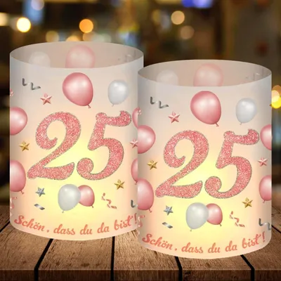 Immagine prodotto di 12 lanterne decorative per i 25 anni, decorazioni da tavola per il 25° compleanno, decorazioni per l'anniversario dei 25 anni (per donna e uomo) per lanterne da tè e candele