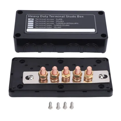 Image de Barre de distribution en série pour courant continu 48V, 300A – Bloc de distribution négatif pour batterie M8, idéal pour bateaux, camping-cars et véhicules, de couleur noire. Accessoires