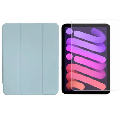 Immagine prodotto di set 2in1 per Apple iPad Mini 6 2021 da 8,3 pollici con cover protettiva + vetro protettivo con cover auto sleep/wake