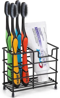 Produktbild von Zahnbürstenhalter für Badezimmer, Edelstahl Badezimmer Schwarz Zahnbürsten- und Zahnpastahalter